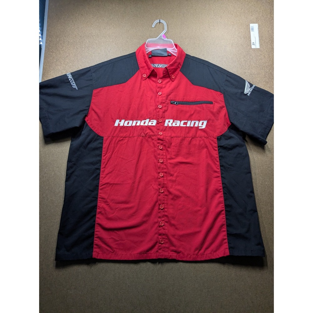 Joe Rocket Honda Racing Pit Crew Shirt Mens 2XL Red Black Embroidered Button Up